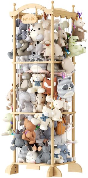 COSYLAND Holz Kuscheltier Aufbewahrung - Stofftier Aufbewahrung -Plüschtier Aufbewahrung für Kinderzimmer（Burg mit Aufhängeseil）