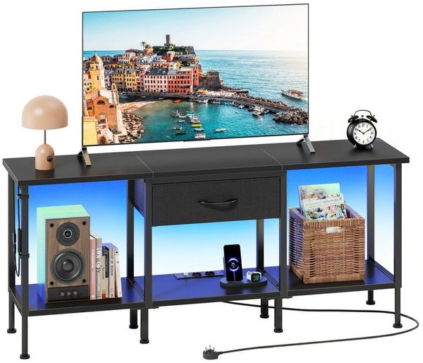 OYRREU TV-Schrank 120cm, Fernsehschrank mit LED-Beleuchtung, Steckdosen & USB App-gesteuerte Mehrfarben-LED-Beleuchtung Bild 3