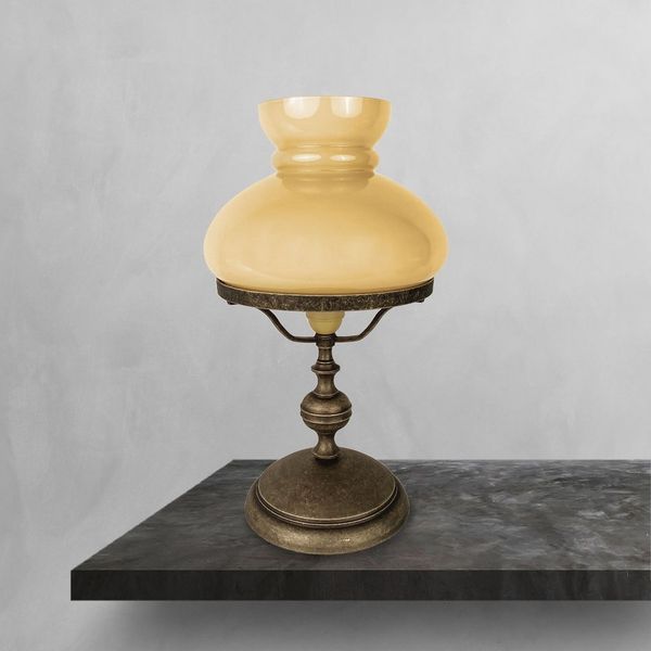 Licht-Erlebnisse Tischleuchte SELINA, ohne Leuchtmittel, E27 39 cm Ø 22,5 cm in Bronze Antik matt Creme Glas Echt-Messing