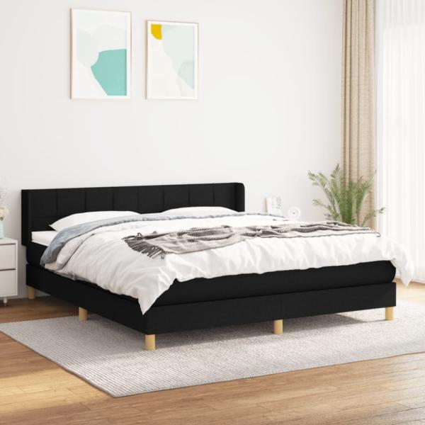 vidaXL Boxspringbett mit Matratze Schwarz 180x200 cm Stoff 3130291