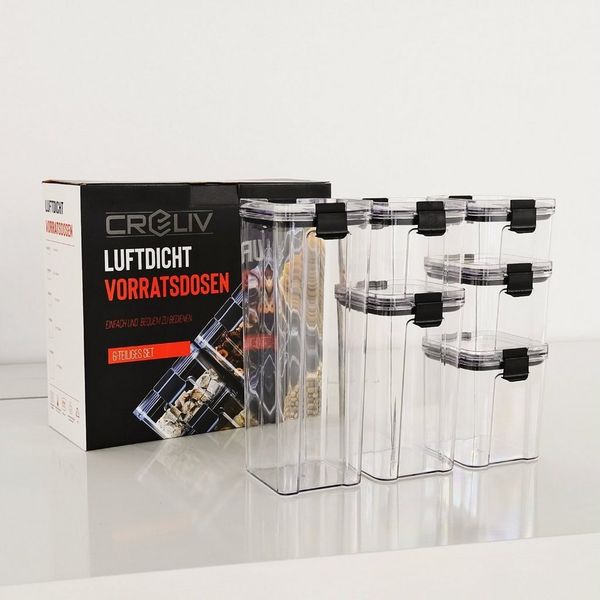 Creliv Aufbewahrungsdose Vorratsdosen 6er-Set luftdicht & stapelbar, BPA-frei, Kühlschrank geeignet