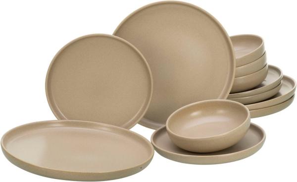 CreaTable 33074 Tafelservice Uno für 4 Personen, Steinzeug, sand (1 Set, 12-teilig)