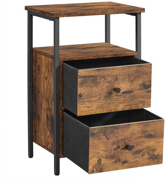 Vasagle Nachttisch, Beistelltisch, mit 2 Schubladen, für Schlafzimmer, Wohnzimmer, Industrie-Design, vintagebraun-schwarz von Songmics LET521B01 Bild 2