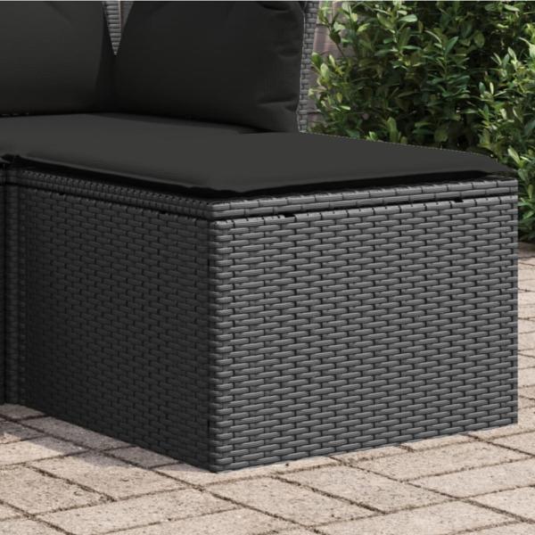 vidaXL Gartenhocker mit Kissen Schwarz 55x55x37 cm Poly Rattan 365966