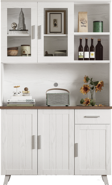 Sideboard, Weißer Holzmaserung-Hochschrank 114 x 40 x 190 cm, geeignet für Wohnzimmer und Esszimmer