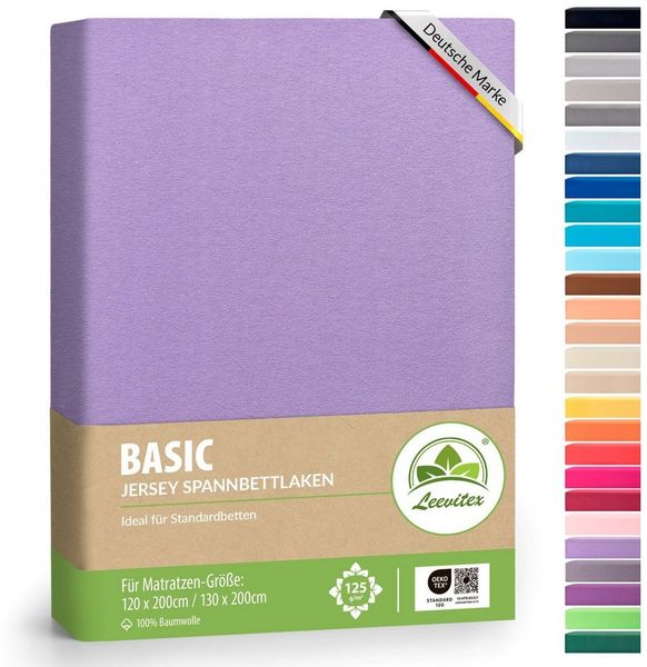 leevitex® Spannbettlaken 90x200 cm - 100x200 cm | Spannbetttuch Bettlaken | 100% Jersey Baumwolle | Matratzenhöhe bis 25 cm | Öko-tex | Flieder/Lavendel