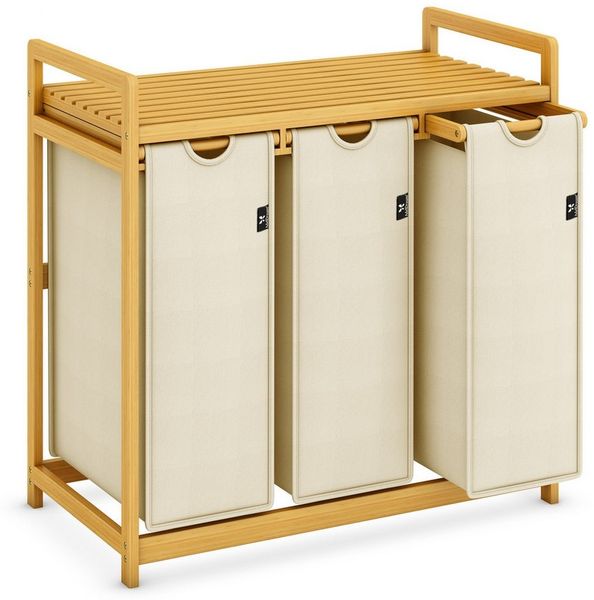AdelDream Wäschekorb Wäschekörbe mit Bambusrahmen, 150 l, 3 Fächer