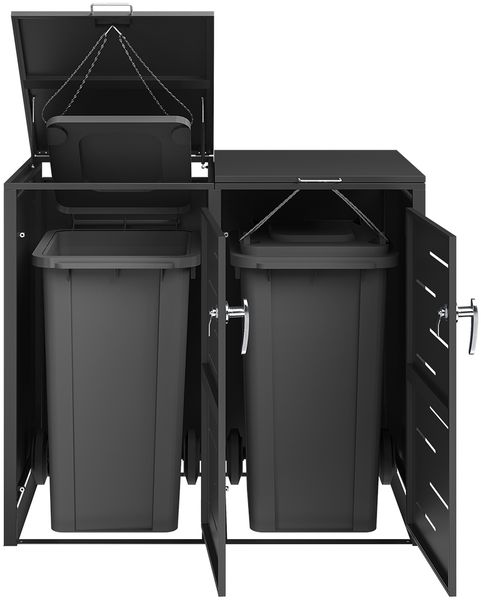 STEELSØN 'Diorus' Mülltonnenbox 2er je 240 Liter, graphitschwarz, Mülltonnenverkleidung aus Stahl mit Sichtstreifen, wetterfest, 116x80x134 cm, abschließbare Müllbox für 2 Tonnen Bild 9
