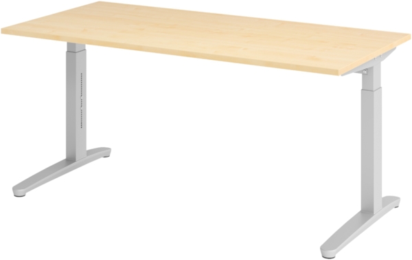 bümö manuell höhenverstellbarer Schreibtisch 160x80 in Ahorn, Gestell in silber - PC Tisch höhenverstellbar & groß, höhenverstellbarer Tisch Büro, großer Computertisch verstellbar, X16-3-SS