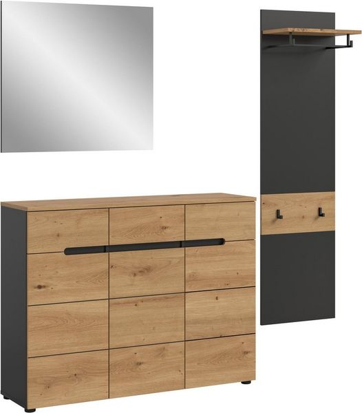 INOSIGN Garderoben-Set REHAT, TOPSELLER!, 3-teilig, Breite 180 cm, individuell erweiterbar, (Set, 3-St, bestehend aus: Kommode, Spiegel und Garderobenpaneel), Garderobenkombination, Kombination, Set, Flurgarderobe, Diele