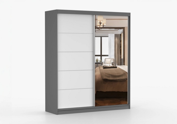 imoebel24 Schwebetürenschrank BELLA 03 183 cm - Grau / Weiss Matt
