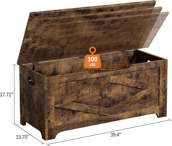 GarveeMore Sitztruhe 100cm,Aufbewahrungsbank aus Holz mit Sicherheitsscharnieren, große Spielzeugtruhe für Eingangsbereich,Wohnzimmer,Schlafzimmer