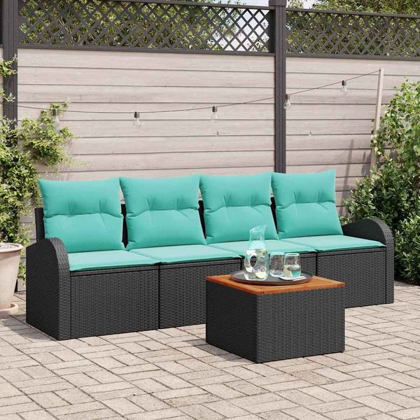 vidaXL Gartensofa-set 5 pcs Schwarz und Türkis Poly-Rattan 3356184