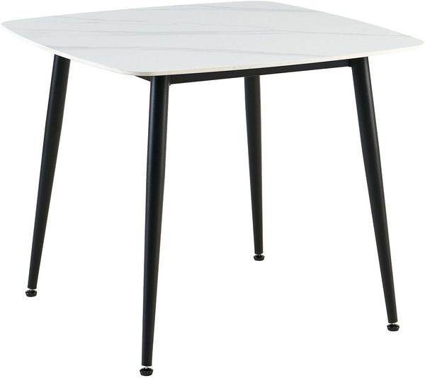 byLIVING Tisch Verona, Metall schwarz pulverbe. Keramikoptik weiß, platzsparend & modern, Esstisch, Küchentisch, Maße: B 90, H 75, T 90 cm