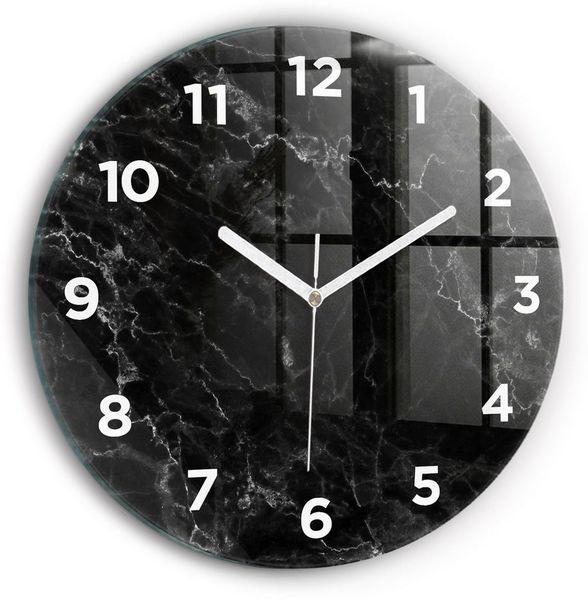 Tulup Wanduhr Glamour Glasuhr Dunkler Marmor Runde Uhr aus Gehärtetem Glas