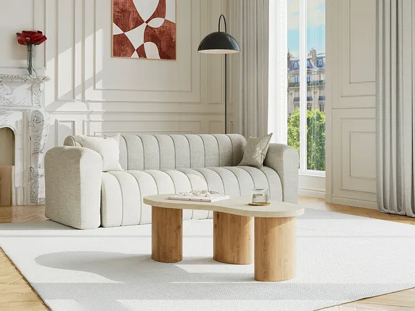 Vente-unique - ALOZYA Couchtisch Holz, Platte BeigeBeige - B 60 cm x H 45 cm x L 120 cm