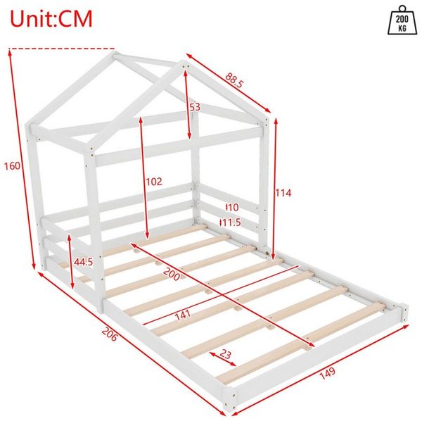 Ulife Hausbett Kinderbett in minimalistischer Hausform, Jugendbett 140x200 cm (1-tlg, Ohne Matratze), mit Lattenrost, aus Kiefernholz
