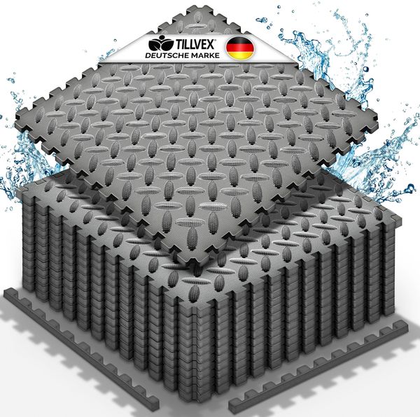 tillvex® Pool Bodenschutzmatte Anthrazit - 12 Stück | Unterlegmatte für Pool & Planschbecken | Poolmatte Bodenmatte Outdoor | Poolunterlage Bodenschutz Matten wärmeisolierend | Whirlpool Bodenfolie weich