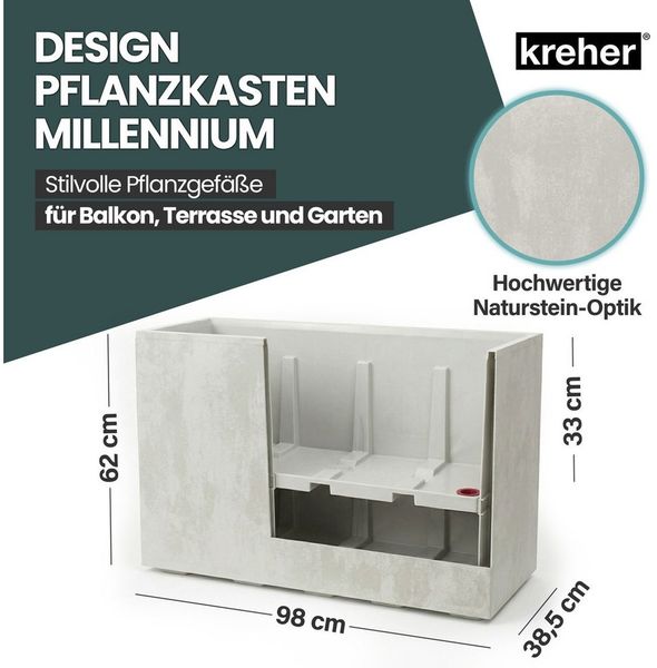Kreher XL Pflanzkasten Millennium in verschiedenen Formaten und Farben. Tolle Naturstein Optik in Braun, Beige, Anthrazit oder Grau! Aus robustem Kunststoff! (XL Raumteiler (rechteckig) in Creme Weiß)