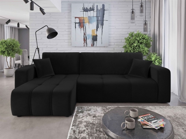 Ecksofa mit Schlaffunktion Sofa DAGNY in Stoff Kronos Schwarz Ottomane Links