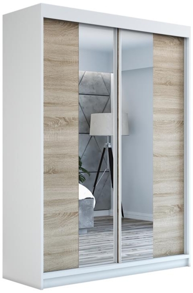 Schwebetürenschrank NEO 2-türig Schrank 160 cm (mit Spiegel) Farbe: Weiß , sonoma