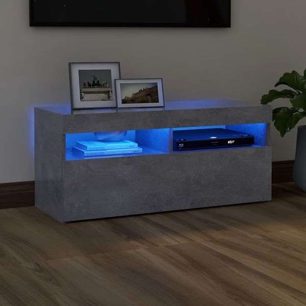 vidaXL TV-Schrank mit LED-Leuchten Betongrau 90x35x40 cm 804386