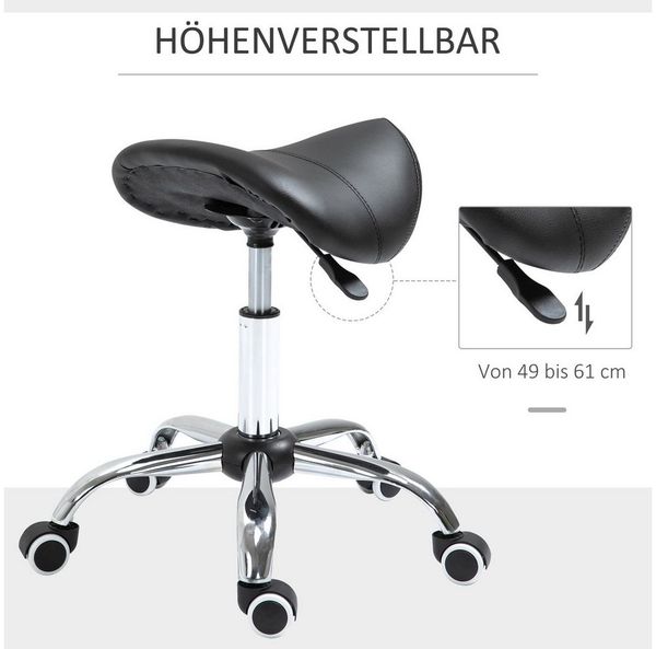 HOMCOM Rollsitz höhenverstellbarer Sattelhocker Drehstuhl Drehhocker (Kosmetikhocker, 1 St, Arbeitshocker), Schwarz 52 x 53 x 49-61 cm Bild 3