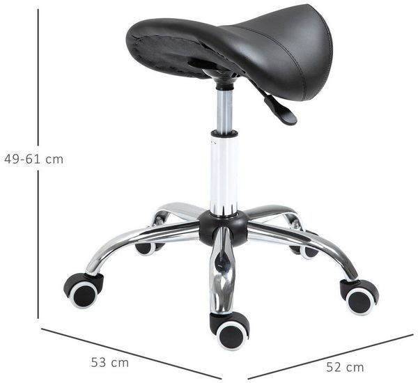 HOMCOM Rollsitz höhenverstellbarer Sattelhocker Drehstuhl Drehhocker (Kosmetikhocker, 1 St, Arbeitshocker), Schwarz 52 x 53 x 49-61 cm Bild 2