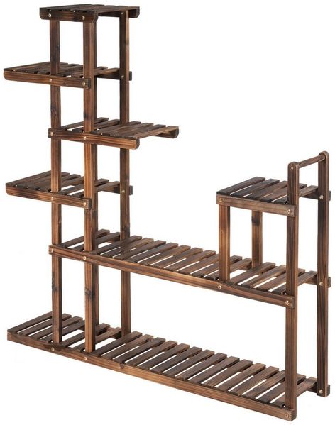 COSTWAY Nachttisch, 7 Etagen Pflanzenregal, Holz, 120 x 25 x 120 cm