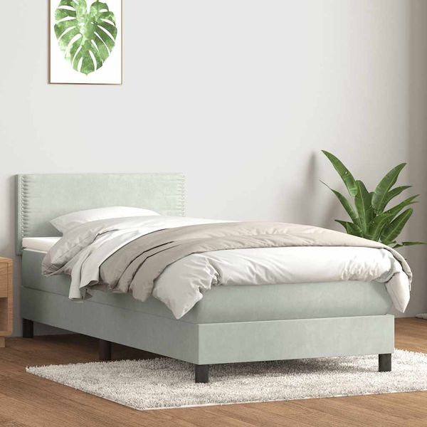 vidaXL Boxspringbett mit Matratze Hellgrau 80x220 cm Samt 3316137