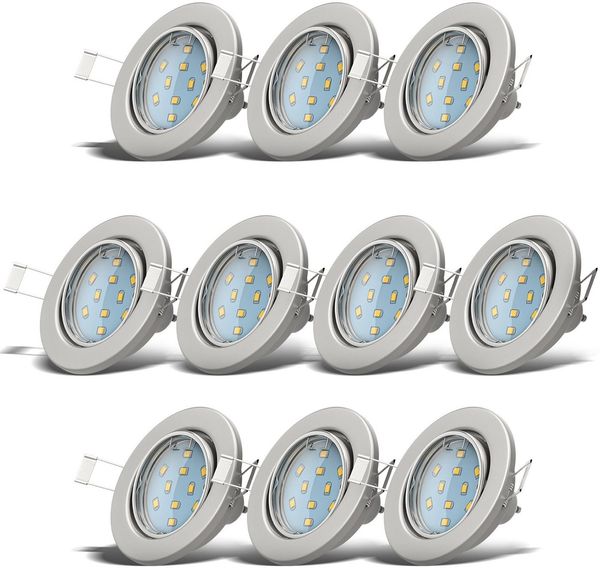 6x LED Einbaustrahler schwenkbar weiß GU10 Decken-Spot Einbau-Leuchte 10 Stück, Matt Nickel