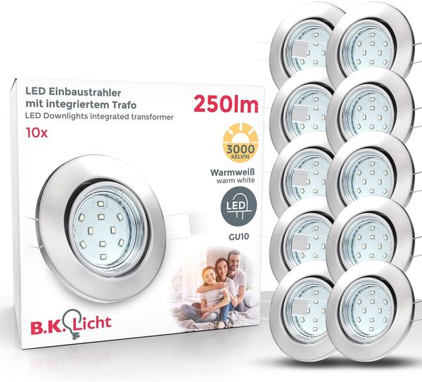 6x LED Einbaustrahler schwenkbar weiß GU10 Decken-Spot Einbau-Leuchte 10 Stück, Matt Nickel