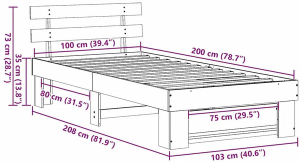 vidaXL Bettrahmen mit Kopfteil Weiß 100 x 200 cm Massives Kiefernholz 872498 Bild 10