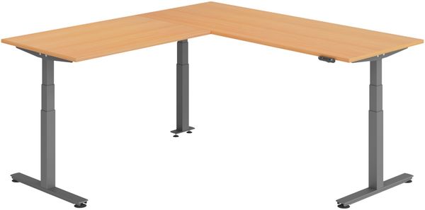 bümö Eckschreibtisch elektrisch höhenverstellbar L-Form: 200 x 220 cm in Buche, Gestell graphit - Stehschreibtisch mit Memory-Steuerung, elektrischer XXL Schreibtisch für die Ecke, XDSMW-2014-6-G