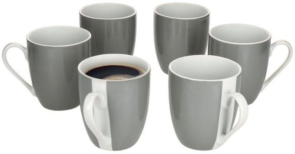 MamboCat Becher 6er Set Variant Grau Kaffeebecher 350ml bunte Porzellan-Tassen, Porzellan