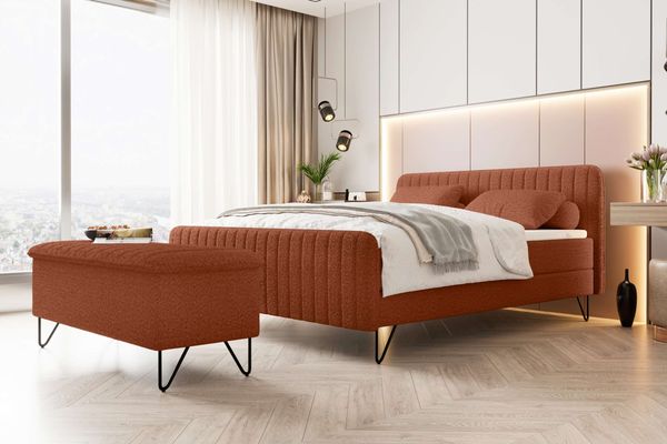 99rooms Lucio Boxspringbett mit Hocker Boucle-Stoff ANTHOLOGY Terracotta 160x200 cm