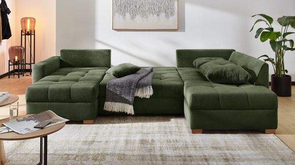 Jockenhöfer Gruppe Wohnlandschaft Abby U-Form, B: 313 cm, mit Bettfunktion, Bettkasten & Zierkissen