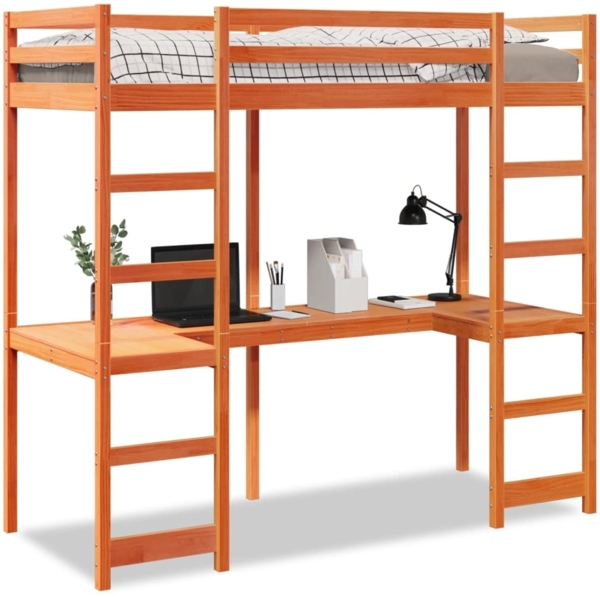 vidaXL Hochbett ohne Matratze Wachsbraun 80x200 cm Massivholz Kiefer 3308570