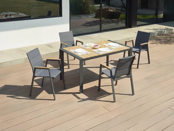 Vente-unique - LIOUS Garden dining set Metall GrauBeige - B 90 cm65 cm x H 75 cm90 cm x L 150 cm55 cm
