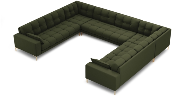 Micadoni Wohnlandschaft Mamaia 9-Sitzer Strukturierter Stoff Neve Grün goldene Beine