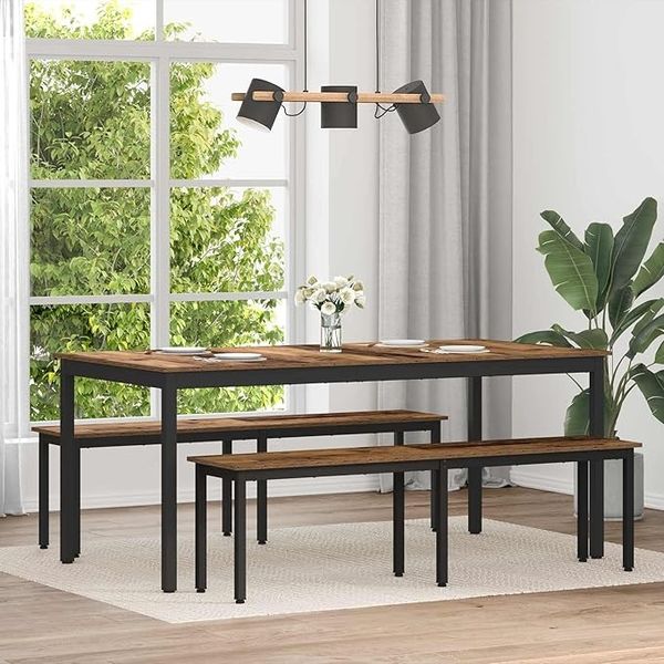 IKAYAA Esstisch aus Holz 180 x 90 x 75 cm – Rustikaler Industrial-Esstisch für das Wohnzimmer mit Metallbeinen (Eisen) und Holzwerkstoff