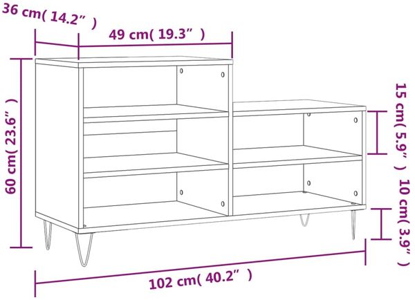 vidaXL Schuhregal Braun Eichen-Optik 102x36x60 cm Holzwerkstoff 831395 Bild 10