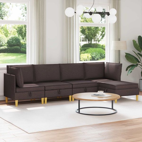 vidaXL Wohnzimmergarnitur mit Kissen 5 pcs Dunkelbraun Stoff 3413696