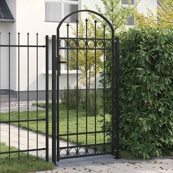 Gartentor Premium | Zauntor mit gewölbter Spitze und 2 Pfosten 105x204 cm Schwarz