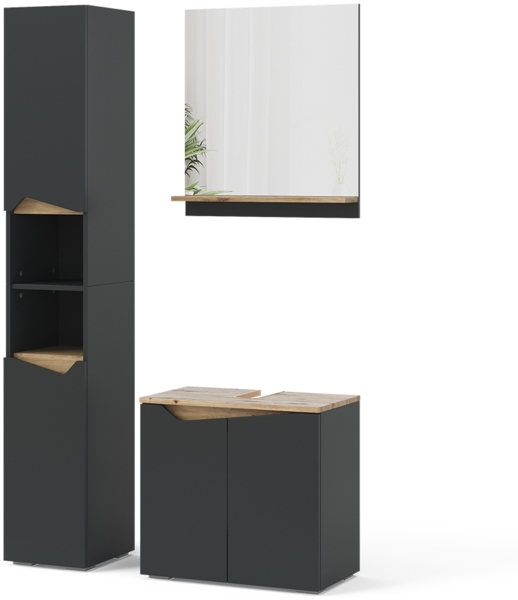 Badmöbel-Set Marelle Anthrazit 3 Teile, mit Hochschrank Vicco