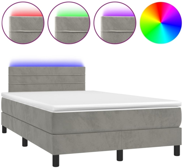 vidaXL Boxspringbett mit Matratze & LED Hellgrau 120x200 cm Samt 3134453