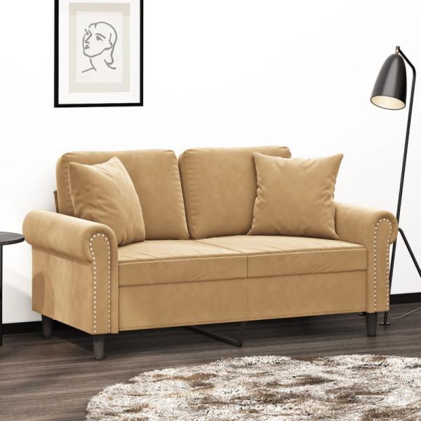 2-Sitzer-Sofa mit Zierkissen Braun 120 cm Samt (Farbe: Braun)