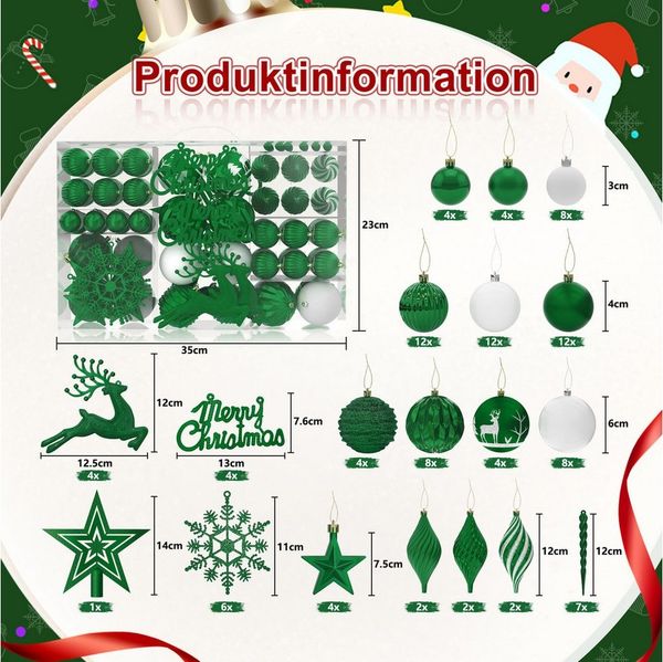 FIVMEN Weihnachtsbaumkugel 108 Stück Weihnachtskugeln Kunststoff mit Stern Spitze, Mehrere Farboptionen