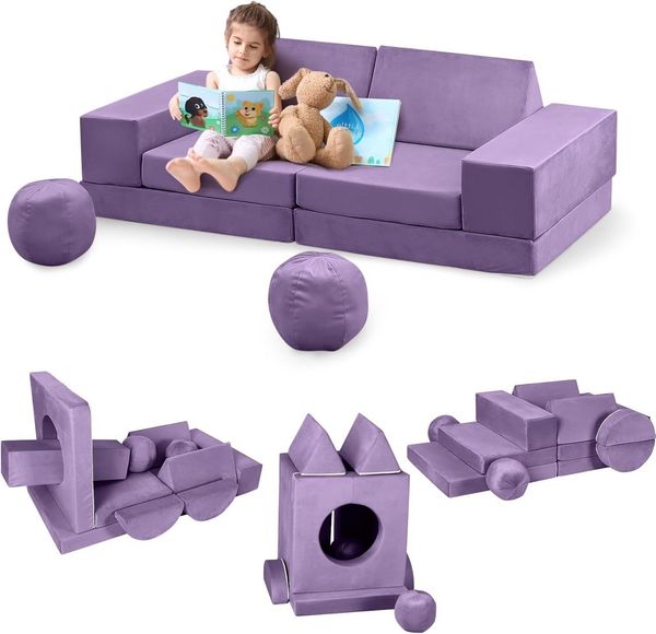 GarveeMore Kindersofa 12-teiliges,modulares Spielsofa für Kinder Förderung Kreativität, Ecksofa für Schlafzimmer- und Spielzimmermöbel zum Schlafen und Lesen