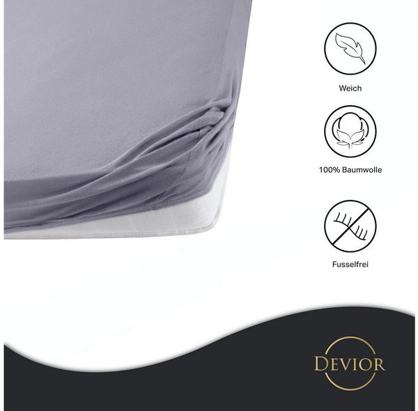 Devior Spannbettlaken 100% Baumwolle für Standardmatratzen, 135 g/m² hochwertig verarbeitet, Jersey, (1 Stück), mit Rundumgummizug atmungsaktiv & pflegeleicht in vielen Größen